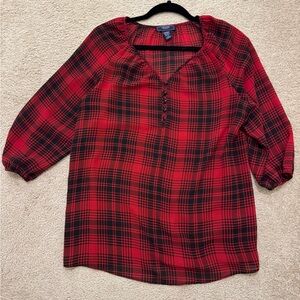 Chaps Red and Black Plaid Blouse
